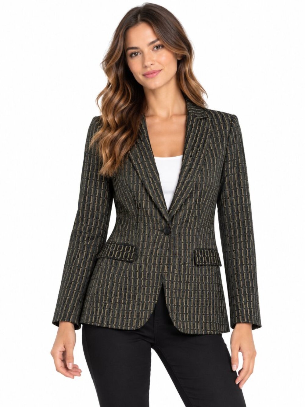 PIAZZA SEMPIONE Single Button Geometric Blazer Jacket IT 40 US 4 Small Black